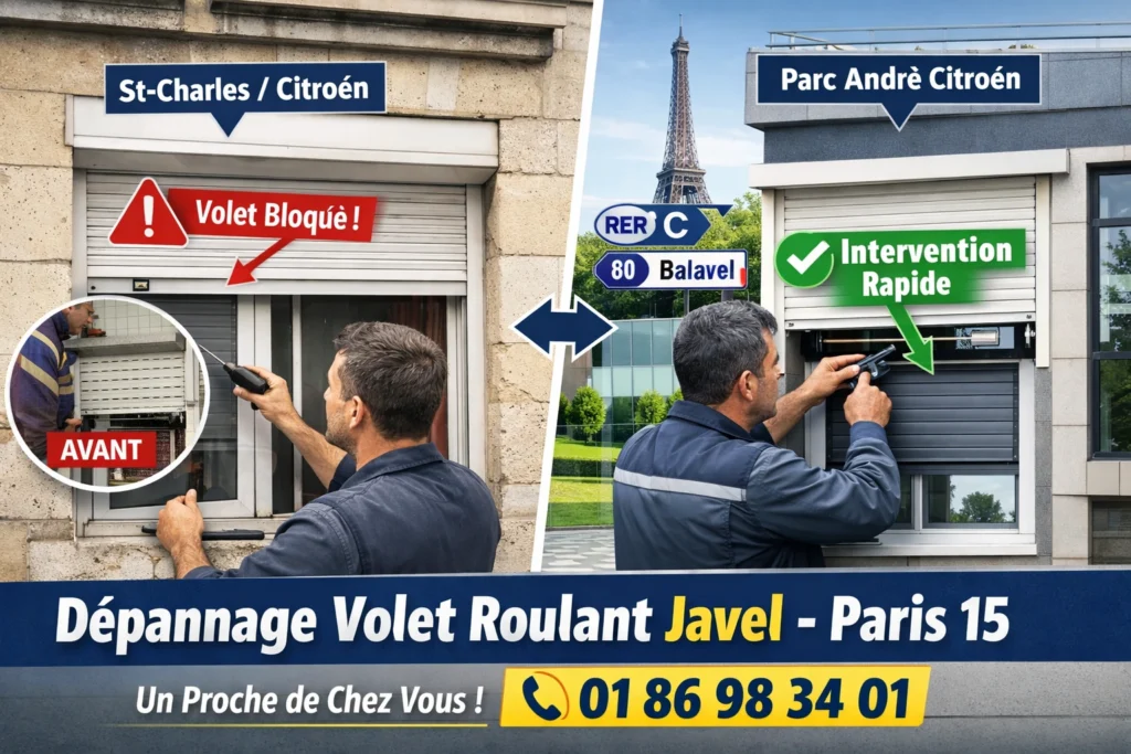 Volet roulant bloqué à Javel (Paris 15) : réparation et dépannage