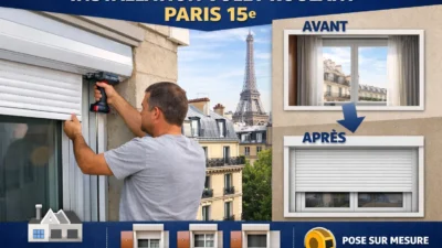 Installation volet roulant Paris 15 : pose neuve sur mesure, alu ou PVC