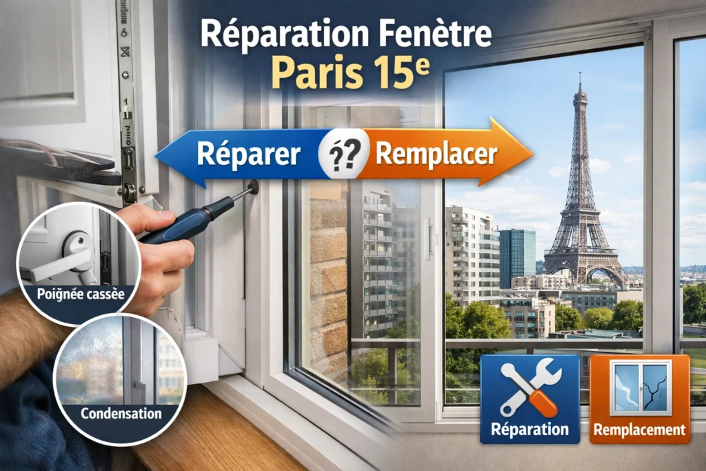 Réparation fenêtre Paris 15 : diagnostic, réglage ou orientation remplacement