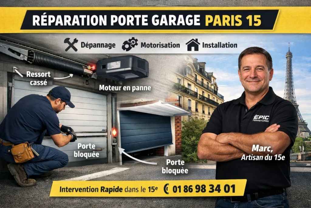 Porte de garage bloquée à Paris 15 ? Diagnostic et réparation rapide dans le 15e