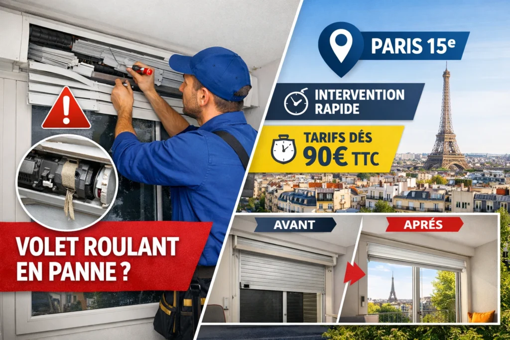 Volet roulant en panne à Paris 15 ? Diagnostic rapide et réparation dès 90€