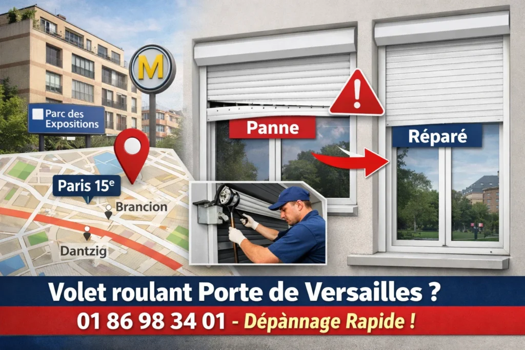 Réparation de volet roulant — quartier Porte de Versailles (Paris 15)